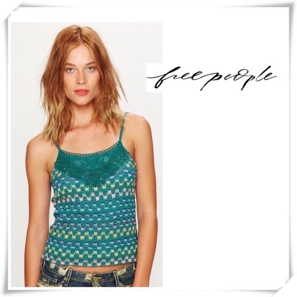 Free People Knitted Rainbow Camisole Tank Green - Picture 1 of 7